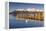 Derwent Water and snow capped Skiddaw from Lodor Hotel Jetty, Borrowdale, Lake District National Pa-John Potter-Framed Premier Image Canvas