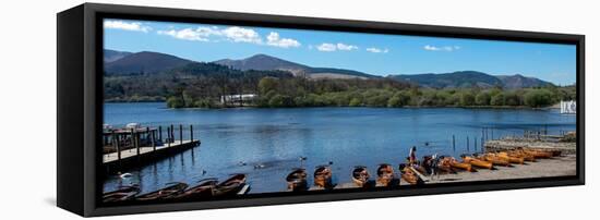 Derwentwater, rowing boat beach, Grisedale Pike range, Keswick-James Emmerson-Framed Premier Image Canvas