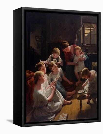 Des Enfants, Au Matin, Regardent Des Images - Children in the Morning Looking at Pictures, by Waldm-Ferdinand Georg Waldmuller-Framed Premier Image Canvas