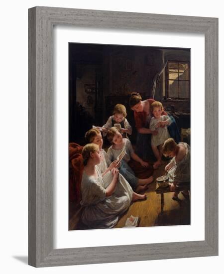 Des Enfants, Au Matin, Regardent Des Images - Children in the Morning Looking at Pictures, by Waldm-Ferdinand Georg Waldmuller-Framed Giclee Print