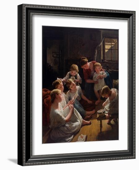 Des Enfants, Au Matin, Regardent Des Images - Children in the Morning Looking at Pictures, by Waldm-Ferdinand Georg Waldmuller-Framed Giclee Print