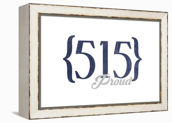 Des Moines, Iowa - 515 Area Code (Blue)-Lantern Press-Framed Stretched Canvas