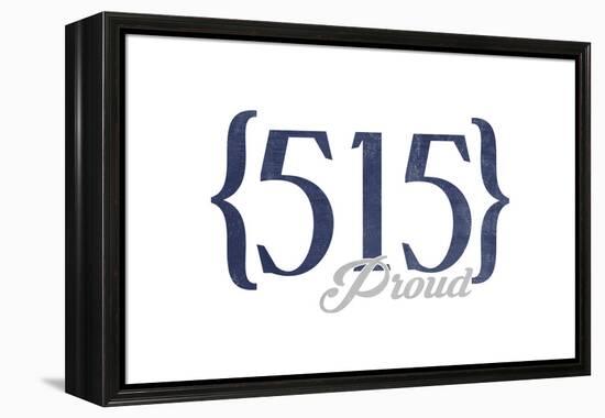 Des Moines, Iowa - 515 Area Code (Blue)-Lantern Press-Framed Stretched Canvas