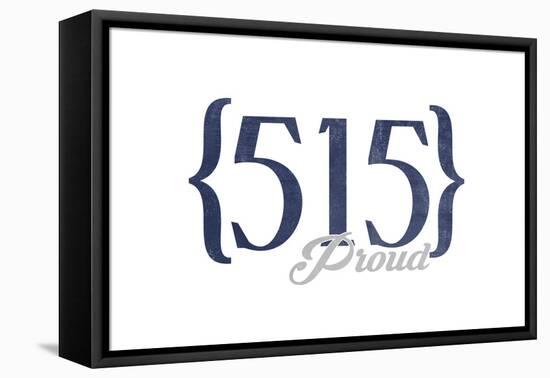 Des Moines, Iowa - 515 Area Code (Blue)-Lantern Press-Framed Stretched Canvas