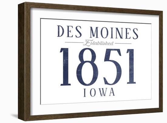 Des Moines, Iowa - Established Date (Blue)-Lantern Press-Framed Art Print