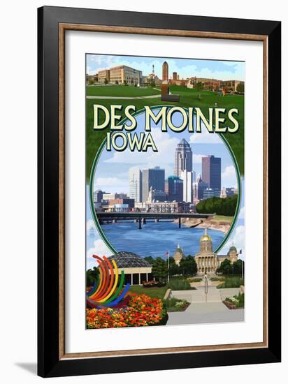Des Moines, Iowa - Montage Scenes-Lantern Press-Framed Art Print
