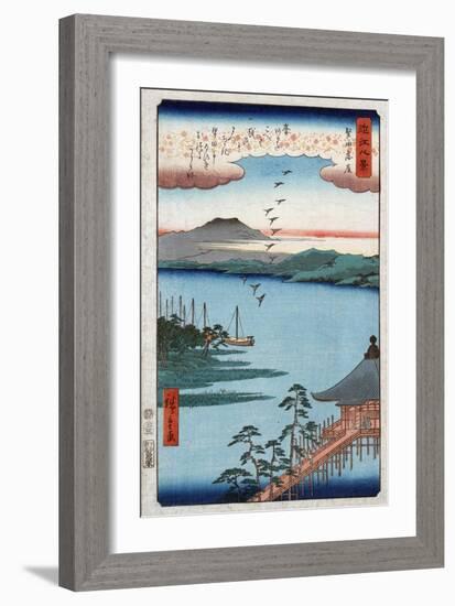 Descending Geese at Katada, Japanese Wood-Cut Print-Lantern Press-Framed Art Print