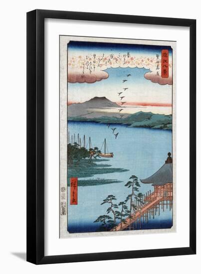 Descending Geese at Katada, Japanese Wood-Cut Print-Lantern Press-Framed Art Print