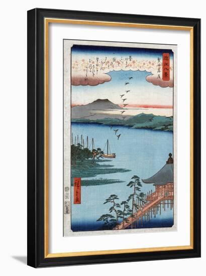 Descending Geese at Katada, Japanese Wood-Cut Print-Lantern Press-Framed Art Print
