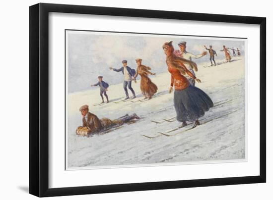 Descending the Slopes of Mount Kosciusko Australia, Some on Sledge Some on Ski-Percy F.s. Spence-Framed Art Print