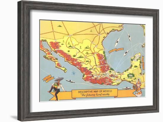 Descriptive Map of Mexico-null-Framed Art Print