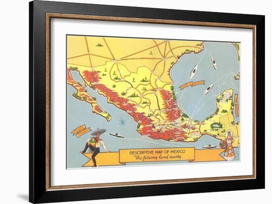 Descriptive Map of Mexico-null-Framed Art Print