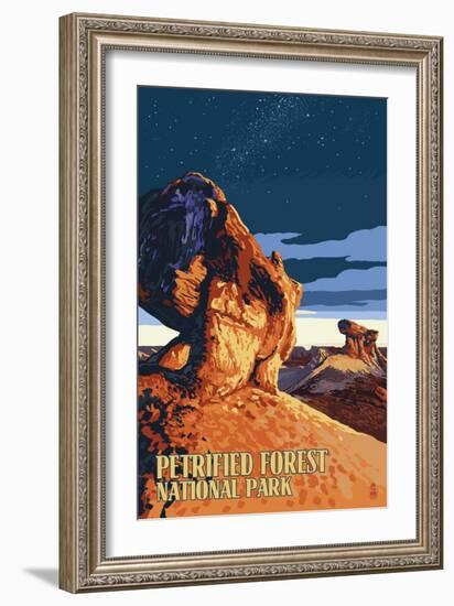 Desert at Dusk - Petrified Forest National Park-Lantern Press-Framed Art Print