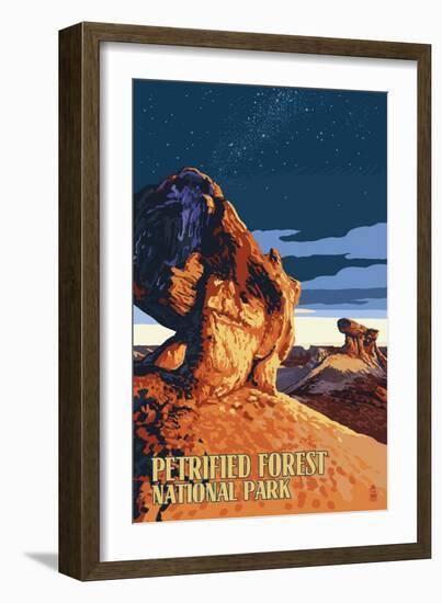 Desert at Dusk - Petrified Forest National Park-Lantern Press-Framed Art Print