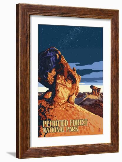 Desert at Dusk - Petrified Forest National Park-Lantern Press-Framed Art Print