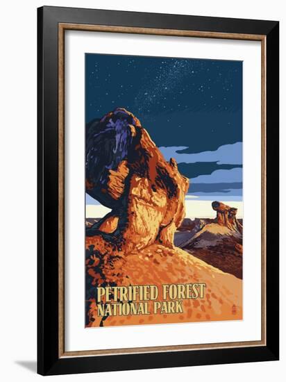 Desert at Dusk - Petrified Forest National Park-Lantern Press-Framed Art Print