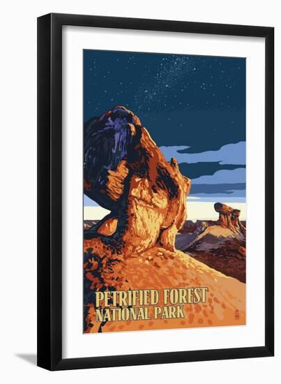 Desert at Dusk - Petrified Forest National Park-Lantern Press-Framed Art Print