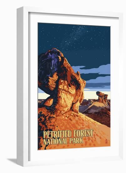 Desert at Dusk - Petrified Forest National Park-Lantern Press-Framed Art Print