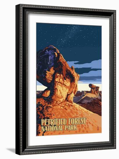 Desert at Dusk - Petrified Forest National Park-Lantern Press-Framed Art Print