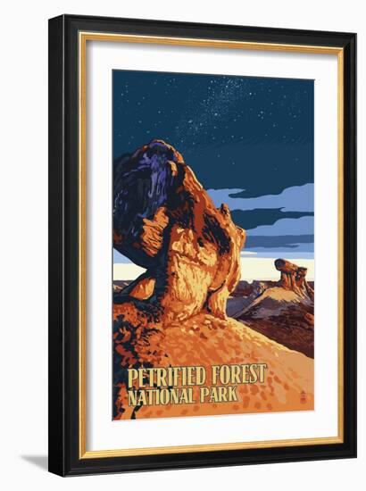 Desert at Dusk - Petrified Forest National Park-Lantern Press-Framed Art Print