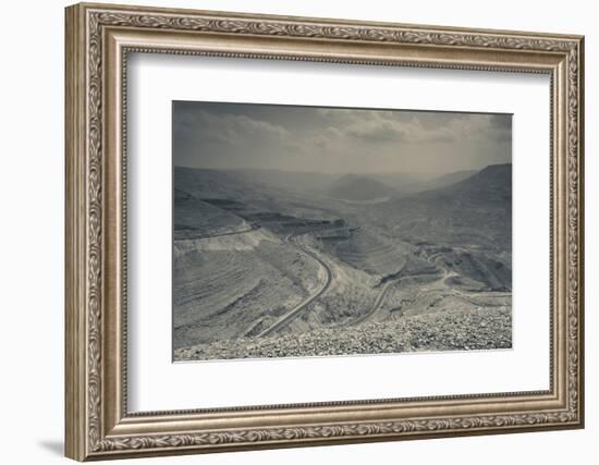 Desert landscape with highway, Wadi Mujib, Kings Highway, Jordan-null-Framed Photographic Print