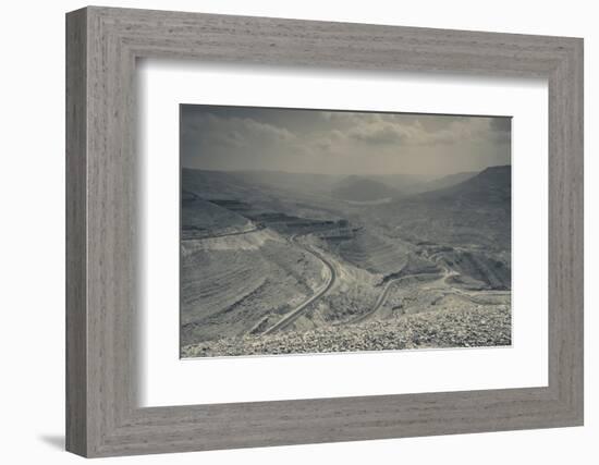 Desert landscape with highway, Wadi Mujib, Kings Highway, Jordan-null-Framed Photographic Print
