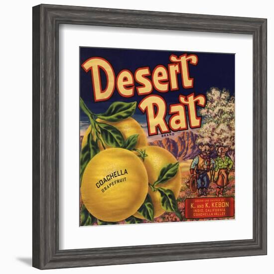 Desert Rat Brand - Indio, California - Citrus Crate Label-Lantern Press-Framed Art Print