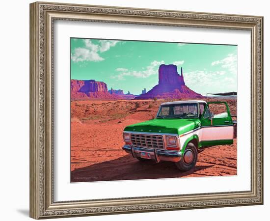 Desert Scene with Classic Truck in America-Salvatore Elia-Framed Photographic Print