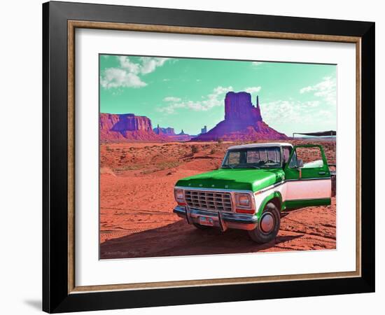 Desert Scene with Classic Truck in America-Salvatore Elia-Framed Photographic Print