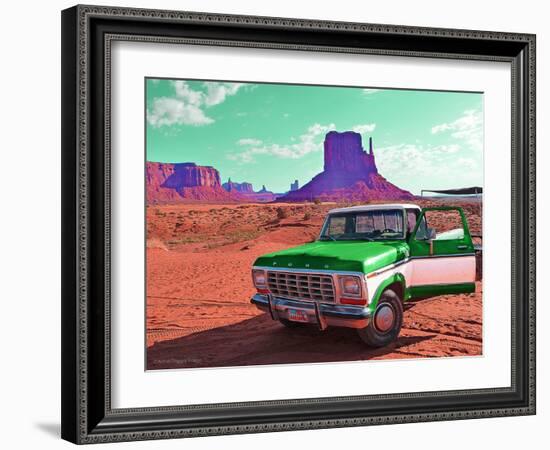 Desert Scene with Classic Truck in America-Salvatore Elia-Framed Photographic Print