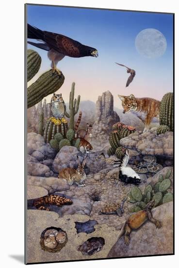 Desert Scene with Falcon and Cactus, a Fox and Other Desert Animals-Tim Knepp-Mounted Giclee Print