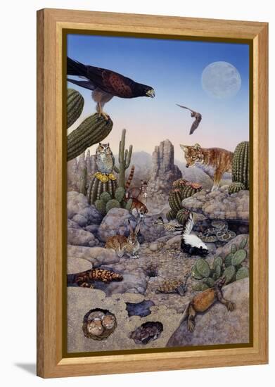 Desert Scene with Falcon and Cactus, a Fox and Other Desert Animals-Tim Knepp-Framed Premier Image Canvas