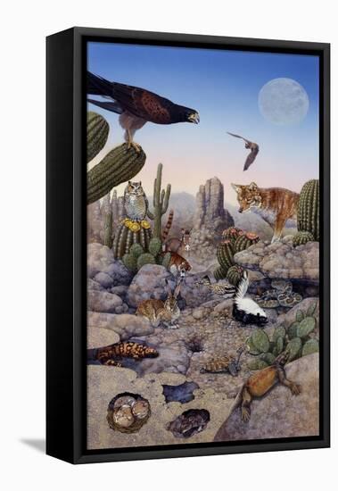 Desert Scene with Falcon and Cactus, a Fox and Other Desert Animals-Tim Knepp-Framed Premier Image Canvas