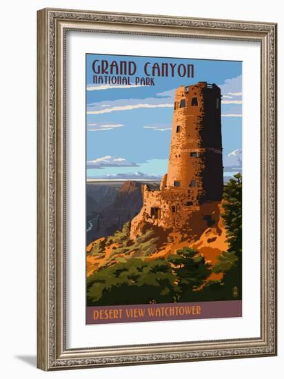 Desert View Watchtower - Grand Canyon-Lantern Press-Framed Art Print