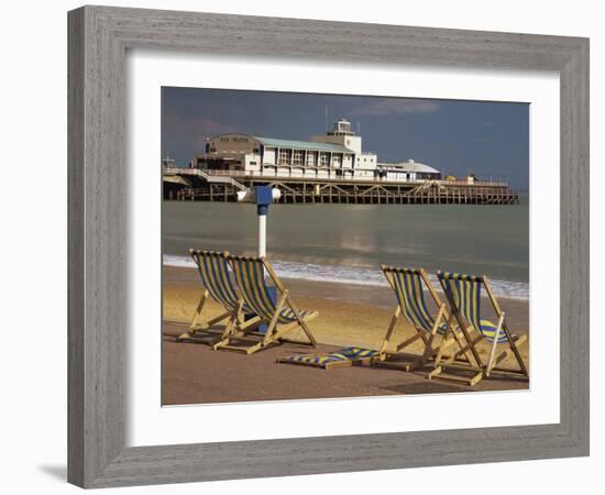 Deserted Beach and Pier Theatre, West Cliff, Bournemouth, Dorset, England, UK-Pearl Bucknall-Framed Photographic Print