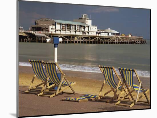 Deserted Beach and Pier Theatre, West Cliff, Bournemouth, Dorset, England, UK-Pearl Bucknall-Mounted Photographic Print