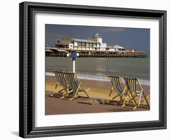 Deserted Beach and Pier Theatre, West Cliff, Bournemouth, Dorset, England, UK-Pearl Bucknall-Framed Photographic Print