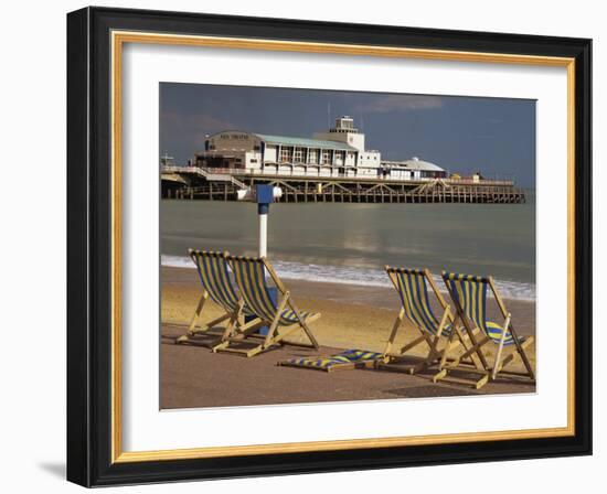 Deserted Beach and Pier Theatre, West Cliff, Bournemouth, Dorset, England, UK-Pearl Bucknall-Framed Photographic Print