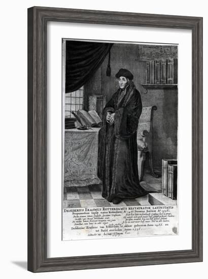 Desiderius Erasmus, 'Restorer of the Latin Language' (Engraving)-Dutch-Framed Giclee Print