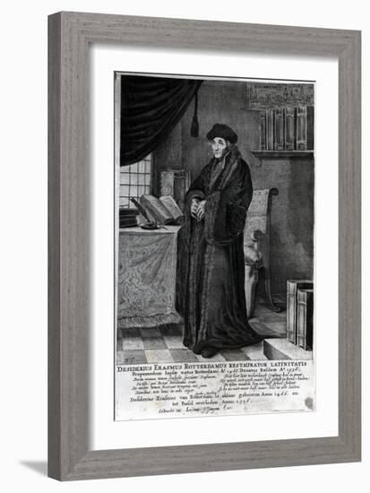 Desiderius Erasmus, 'Restorer of the Latin Language' (Engraving)-Dutch-Framed Giclee Print