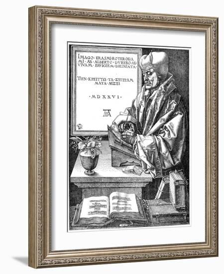 Desiderus Erasmus Using Writing Slope (1465-153), Dutch Humanist and Scholar-Albrecht Durer-Framed Giclee Print