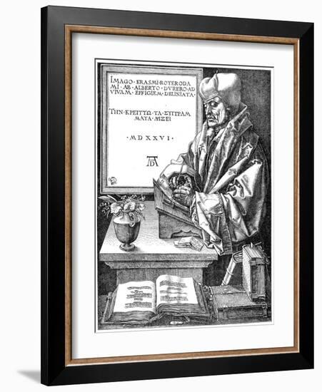 Desiderus Erasmus Using Writing Slope (1465-153), Dutch Humanist and Scholar-Albrecht Durer-Framed Giclee Print