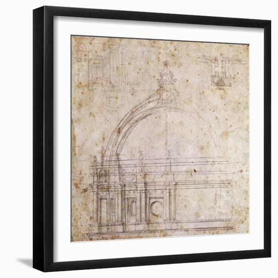 Design Drawings for Dome of St. Peter's Basilica in Vatican, Design by Michelangelo-null-Framed Giclee Print