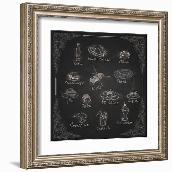 Design Elements for the Menu on the Chalkboard-HelenStock-Framed Art Print