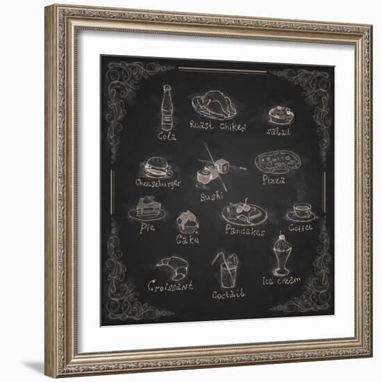 Design Elements for the Menu on the Chalkboard-HelenStock-Framed Art Print