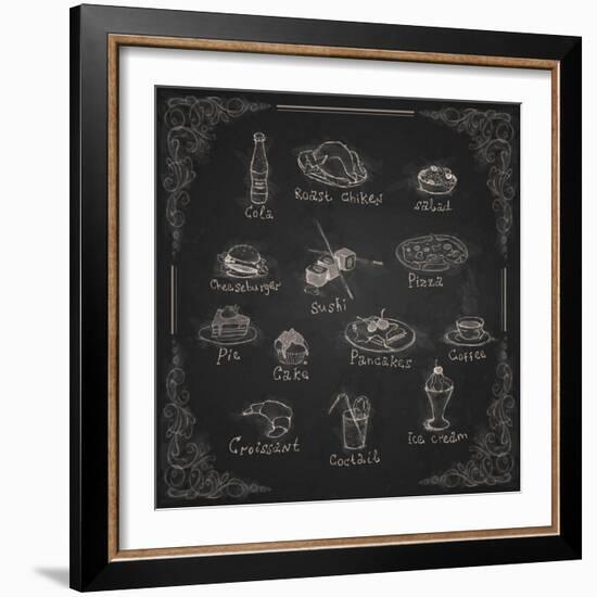 Design Elements for the Menu on the Chalkboard-HelenStock-Framed Art Print