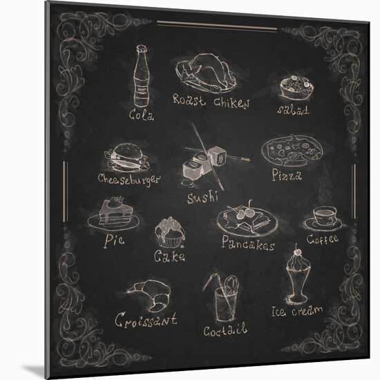 Design Elements for the Menu on the Chalkboard-HelenStock-Mounted Art Print