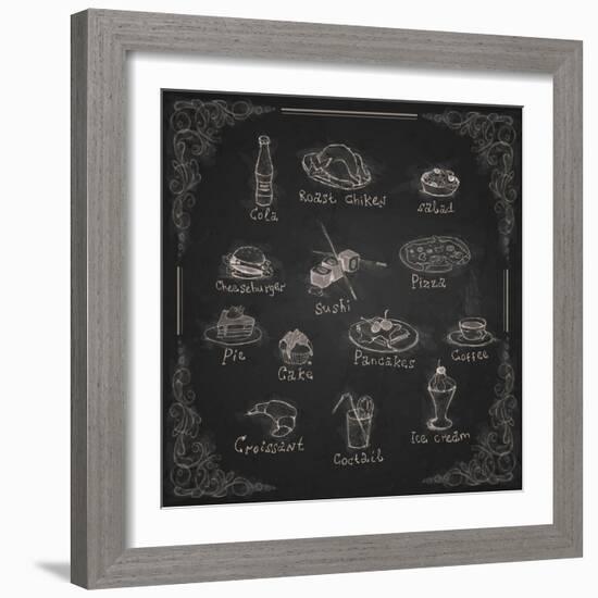 Design Elements for the Menu on the Chalkboard-HelenStock-Framed Premium Giclee Print