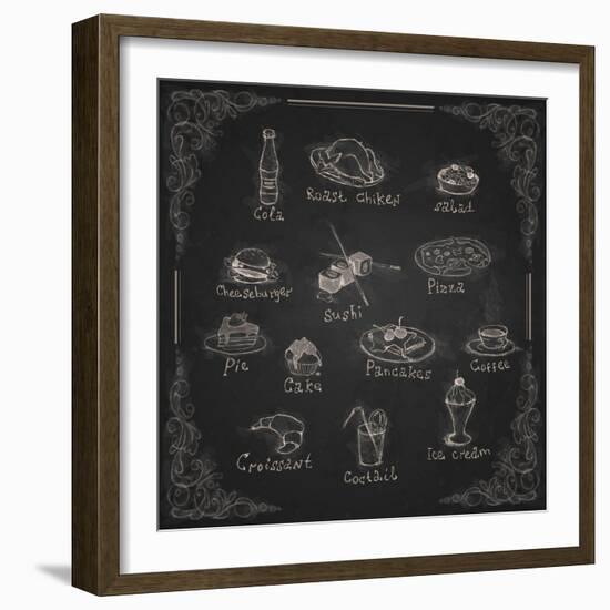 Design Elements for the Menu on the Chalkboard-HelenStock-Framed Premium Giclee Print