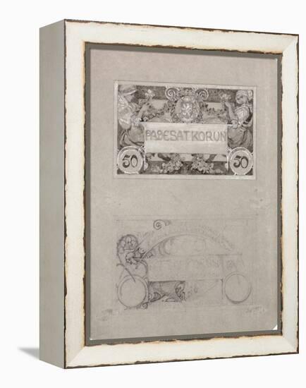 Design for 50 Crown Banknote of the Republic of Czechoslovakia, 1930-Alphonse Mucha-Framed Premier Image Canvas